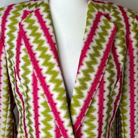 EUC [Lafayette 148] New York Green/Pink Buttoned Blazer Jacket Women’s Size 8 - Picture 2 of 14